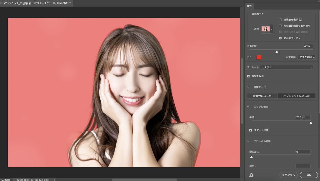 Photoshopの境界線調整ブラシで境界線を調整する